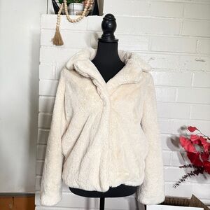 Faux Fur Jou Jou Sweater Winter Fluffy Coat Ivory Teddy Jacket Size Small